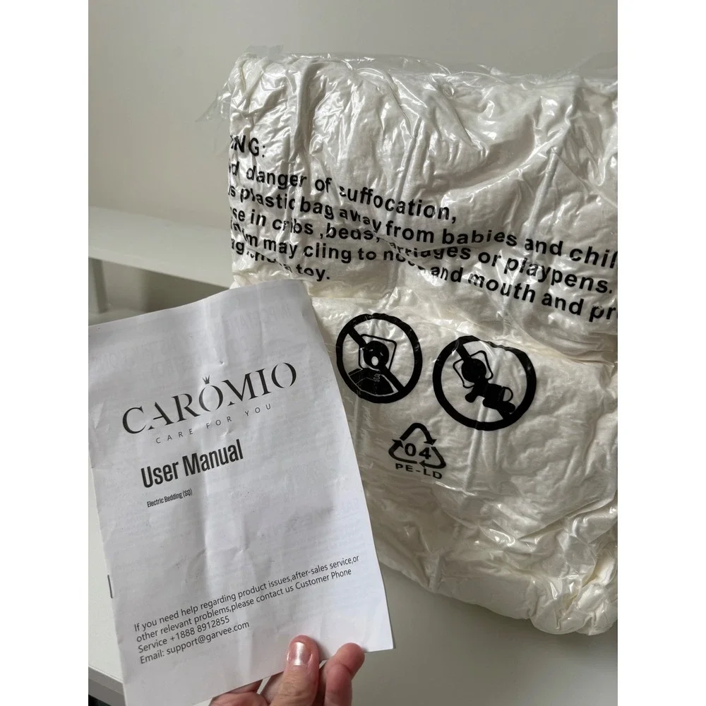 Caromio Electric Bedding White Heated Blanket Mattress Pad with User Manual